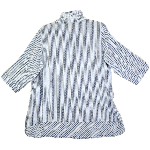 Terra-SJ Apparel~Size M~White/Blue Striped 3/4 Sleeve Lightweight Blouse Button - Picture 9 of 11